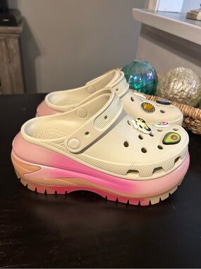 CROCS UNISEX MEGA‎ CRUSH COLOR DIP PLATFORM CLOGS Bone/Multi Size 6
